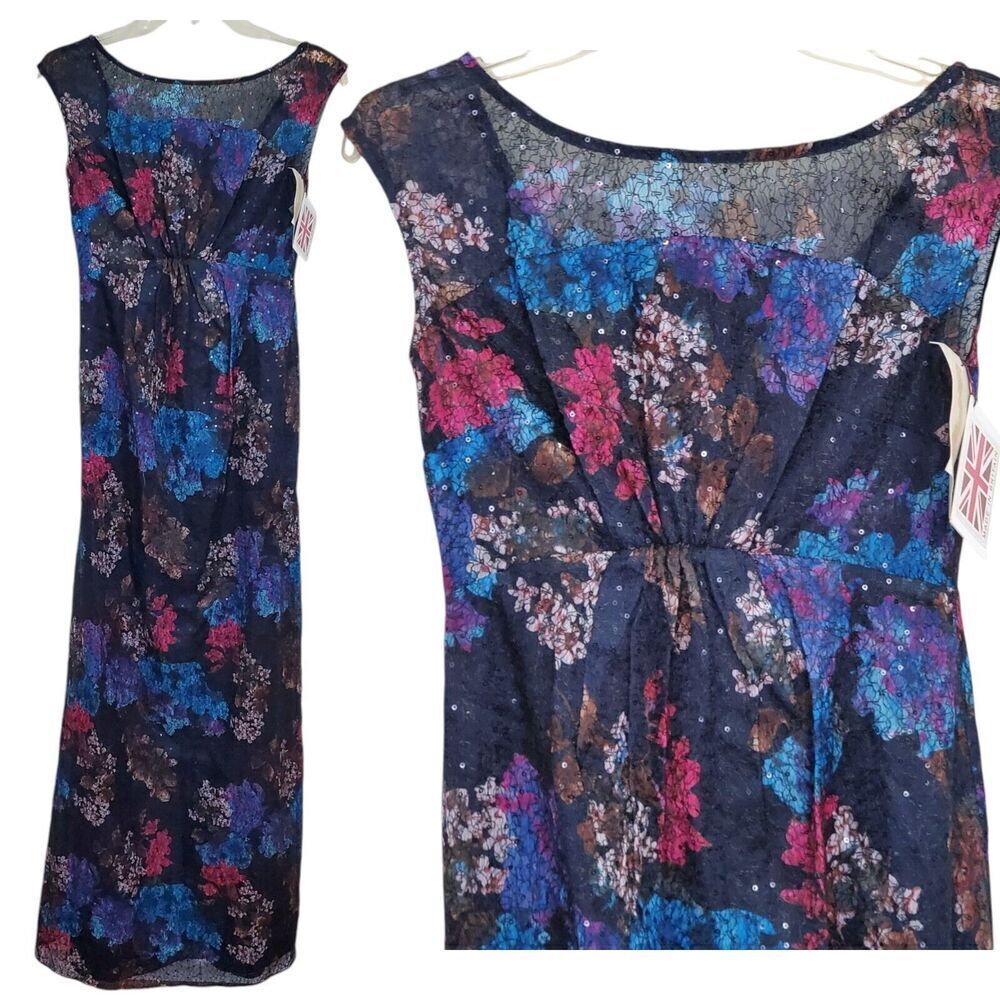 NWT Tiffany Rose Maternity Maxi Dress size 0 Colorful Floral Lace Sequin V back